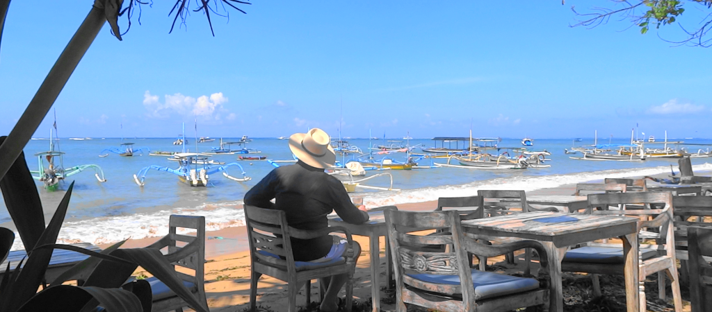 Sanur beach with boats