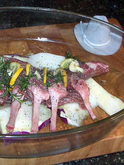 Rack of lamb prepared with rosemary, lemon and kohlrabi