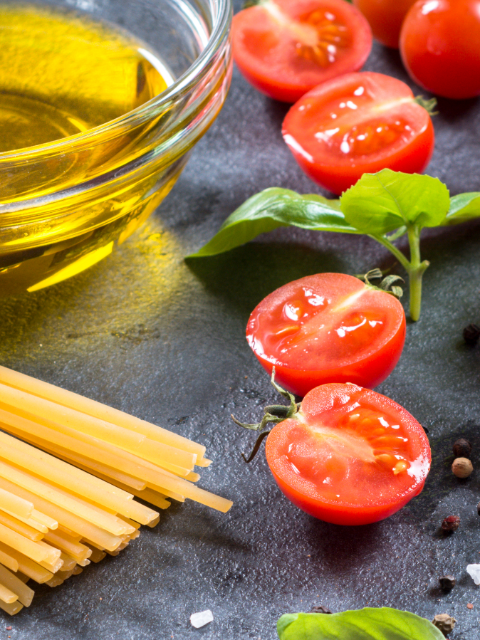 Tomatoes, pasta and basil