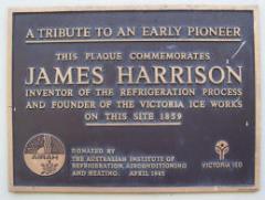 Plaque in Melbourne marking the site of Harrison's Victoria Ice Works