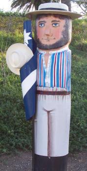 Pater Lalor as represented in Jan Mitchell's carved bollard on the Geelong waterfront